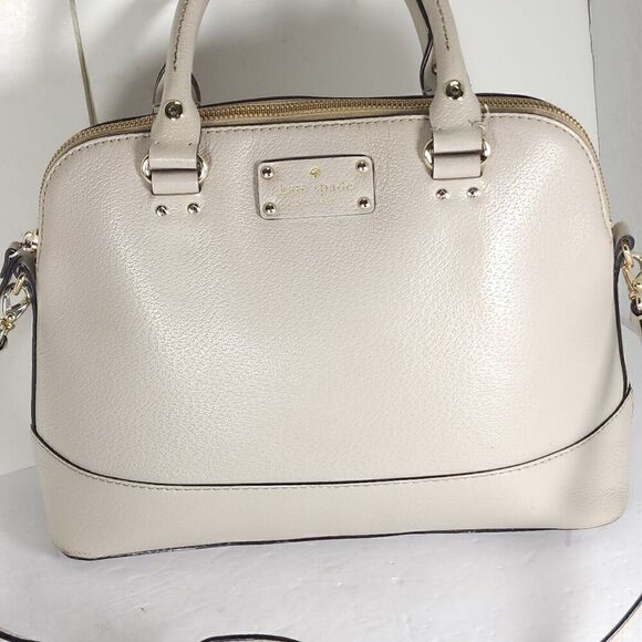 KATE SPADE NEW YORK Wellesley Rachelle ivory Leather Satchel Bag Purse - Picture 2 of 16